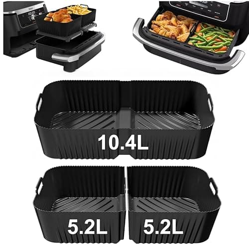 Silicone Air Fryer Liners Set 1x 10.4L + 2x 5.2L for Ninja Foodi FlexDrawer AF500UK, 3Pcs Reusable Dual Air Fryer Liners for Cosori Twinfry 10L, BPA-Free Heat-Resistant Air Fryer Accessories