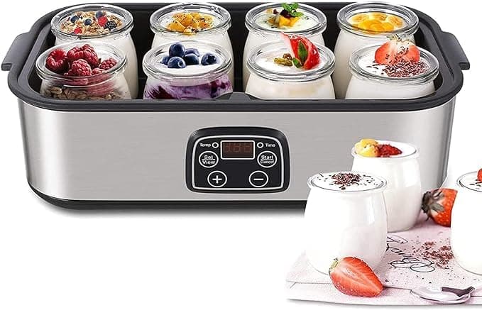 TAYGUM Yogurt Maker, Electric Automatic Yoghurt Maker Machine,Digital LCD with 8 Glass Jars, Auto Temperature Control Stainless Steel Design for Home Use