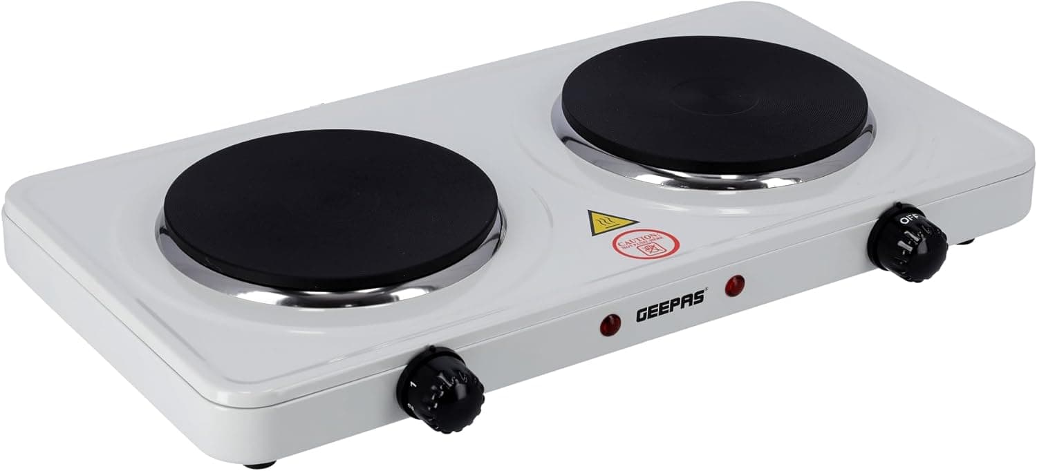 Geepas Ghp32014 2000w Dual Hot Plate Overheat Protection Cast Iron Heating Plate 155mm Portable Electric Hob With Temperature Control For Home Camping Caravan Cooking