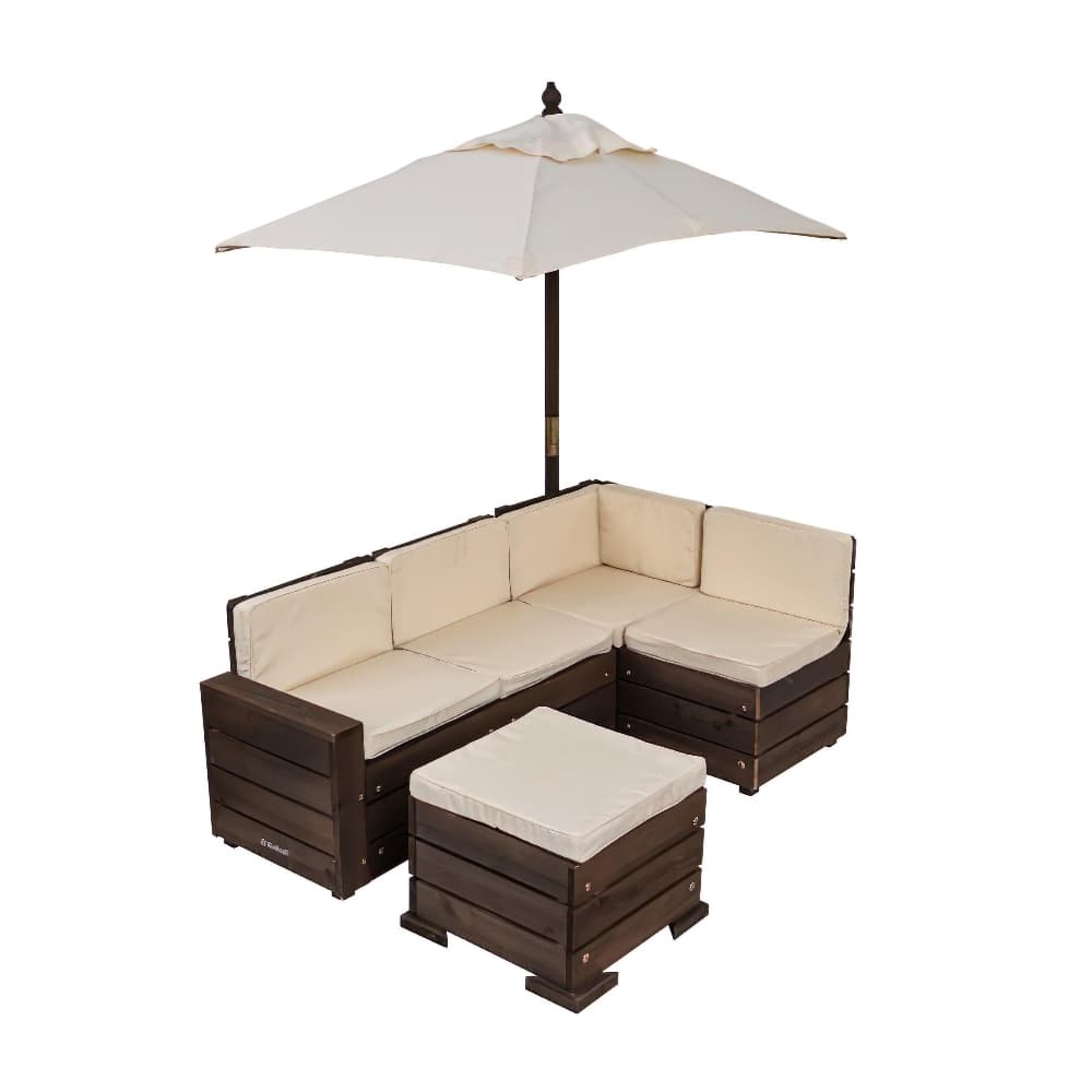 Kidkraft Outdoor Sectional Ottoman & Umbrella Set- Bear Brown & Beige
