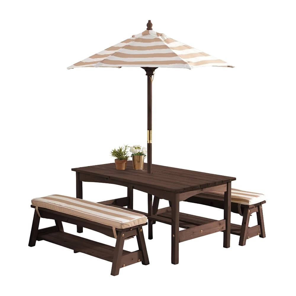 Kidkraft Outdoor Table/Bench Set - Oatmeal & White Stripe
