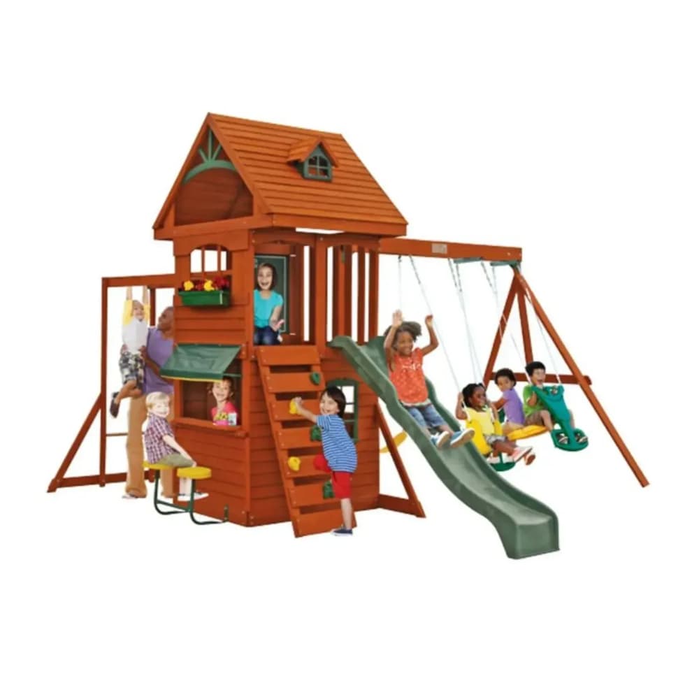 Kidkraft Ridgeview Deluxe Clubhouse Wooden Swing Set - Playset
