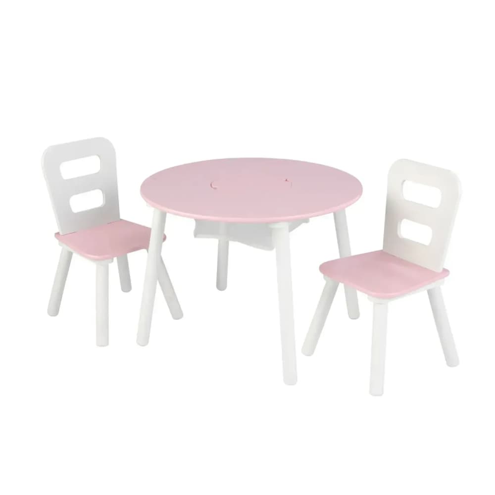 Kidkraft Round Storage Table & 2 Chair Set- White & Pink