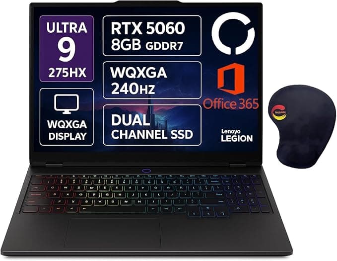 Lenovo Legion 5 16IAX10 Gaming, 16" WQXGA 240Hz Display, Core Ultra 9 275HX, 32GB DDR5 RAM, 1TB PCIe 4.0 SSD, NVIDIA GeForce RTX 5060 8GB, 24-Zone RGB KB, Win 11, Storm Grey (US Version)
