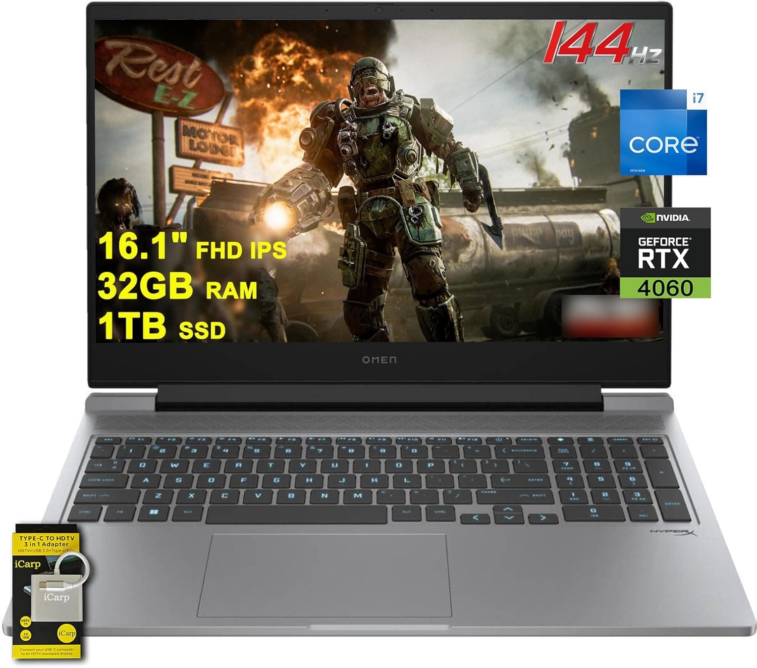 HP Omen 16 Gaming Laptop 16.1" FHD IPS 144Hz Intel 16-core i7-14650HX (>i9-13900HX) 32GB RAM 1TB SSD GeForce RTX 4060 RGB Backlit Thunderbolt FHD Privacy Camera Win11 w/ICP Accessory (US Version)
