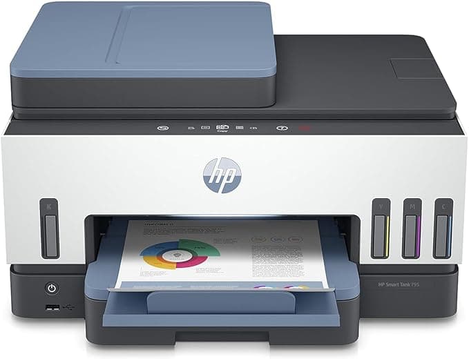 HP | Smart Tank | Touchscreen | Wireless | Print, Copy, Scan, Fax | Automatic Duplex | Print Speed: 15ppm(black) / 9ppm(color) | Up to 18000 black or 8000 color pages included | ST795 | UAE Version