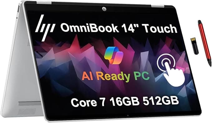 OmniBook 5 Flip 2-in-1 14" FHD+ Touch Screen Laptop |Intel Core 7 150U|Intel Graphics| Copilot |Backlit| 16GB RAM DDR5 | 1TB SSD |Windows 11 Pro |Lifetime Office | English silver