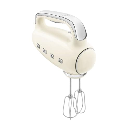 Smeg HMF01CRUK, Retro 50's Style Hand Mixer, 9 Speed Levels, 3 Stainless Steel Whisks, Cream, 1 Year Warranty