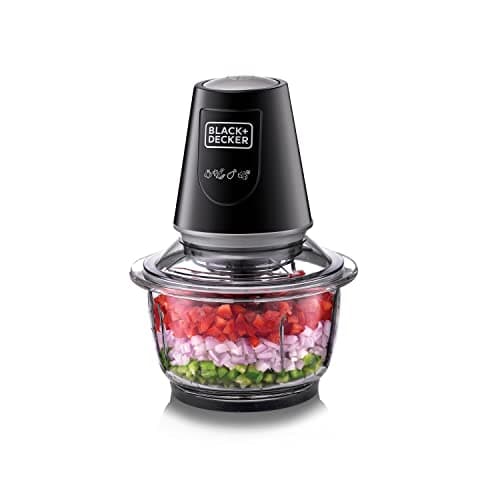 BLACK+DECKER Multi-Function Glass Chopper & Mincer, 400W, XXL 1.2L Bowl, 4-Blade System, Pulse Speed for Precision, Ice Crushing, Compact Sleek Black Design, Easy to Clean, Black - GC400-B5