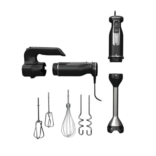Ninja Foodi 3-in-1 Hand Blender, Hand Mixer & Chopper, Food Processor with 3 Attachments, 850W Powerbase, 5 Mixing Speeds, 2 Blending Speeds (Renewed)