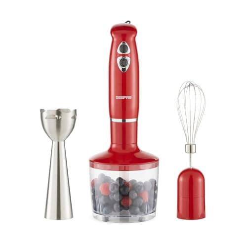 Geepas GHB6136 400W Hand Blender - Stainless Steel Blades with 2 Speed for Baby Food, Soup, Juice | 860ml Chopper Bowl & Electric Egg Whisk - 2 Years Warranty