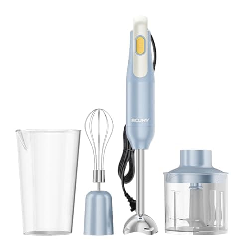 ROUNY Powerful 850W 4-in-1 Hand Immersion Blender,Immersion Multi-Purpose Stainless Steel Stick Blender,700ml Mixing Beaker,500ml Food Processor,Whisk
