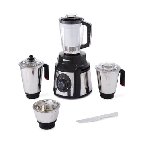 Geepas 5-IN-1 Mixer Grinder- GSB5457N| 1000 W Powerful Copper Motor and Stainless Steel Jars| Modern Design, Durable Body, Robust Handles and Sharp Blades| 2 Years Warranty
