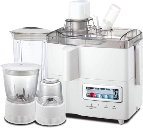 4 in 1 Juicer and Food Processor with 1 Litre Capacity and has Spinner Chopper & Dry Mill 800W 2 Speed - Pulse Grinder, Chopper, Blender, Juicer, Unbreakable Jar & Anti Slip Feet White, (ALIM)