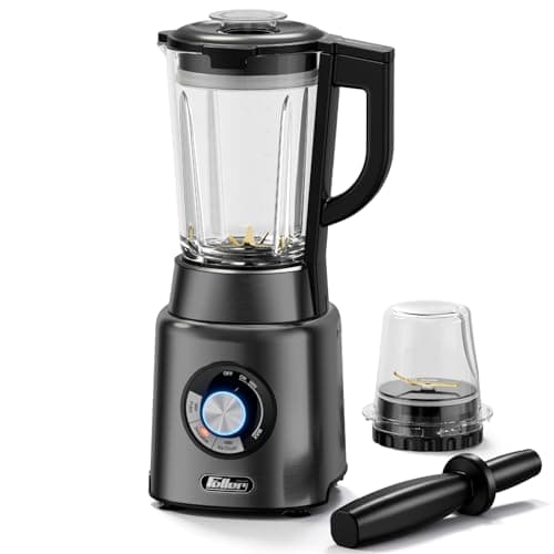 Feller Germany, 1200W Blender + Grinder Mill, 1.7L Glass Jar, Ice Crush/Smoothie/Pulse Modes, Variable Speed, 6-Fin Blade, Safety Lock, 2Y Guarantee BLG/1200 UAE Stainless Steel (Platinum)