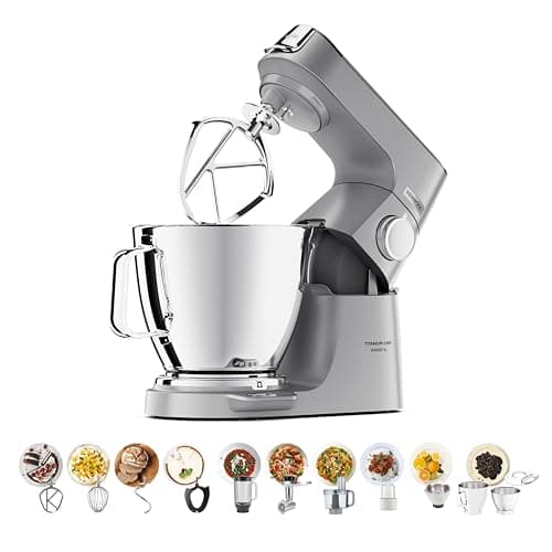 KENWOOD Metal Body Kitchen Machine TITANIUM CHEF BAKER XL with Built-in Weighing Scale, DuoBowl, 4 Tools, Glass Blender, Meat Grinder, Food Processor, Citrus Juicer, Multi Mill KVL85.704SI Silver
