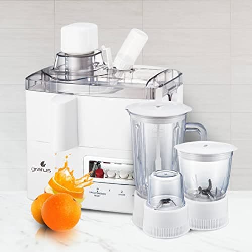 Gratus 400 Watts Food Processor Blender/Juicer, 3-speed control with safety arm, stainless steel housing, removable residue, Model- GFP4001FEC