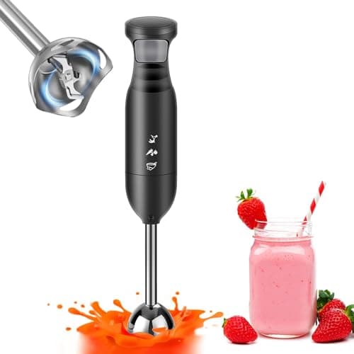 Excefore Hand Immersion Blender, Stick Blender, Electric Hand Blenders for Kitchen with Stainless Steel Blade Hand Mixer & Chopper for Making Baby Food, Soups, Sauce, Black