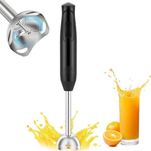 AXFEE Hand Blender, 400W Electric Immersion Blender, 304 Stainless Steel Hand Blender, Extra Long Arm, Food Processor, for Porridge, Soup, Purees and Smoothies (Black)