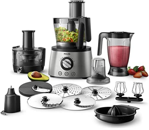 Philips 7000 Series Food Processor - PowerChop technology, 1300W, 3.4L Bowl, 1.5L Jar, Blender, Centrifugal Juicer + Citrus Press, Metal Kneading Hook - HR7778/01