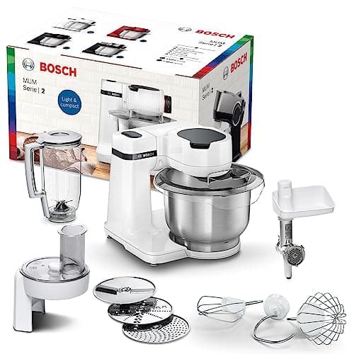Bosch Kitchen Machine, MUMS2EW30G, 700 watt power, 3.8 l bowl, patisserie set, meat mincer, large blender, continuous shredder with 3 discs, White, 1 Year Manufacturing Warranty
