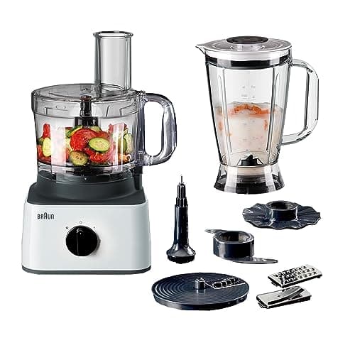 Braun Food Processor 8 in 1 System, 750 Watts, 2.1 L Bowl Capacity, 1.8 L Blender Capacity, 2 Speed Button and Pulse, Chop, Slice, Grate, Whisk & Puree - FP 0132 White