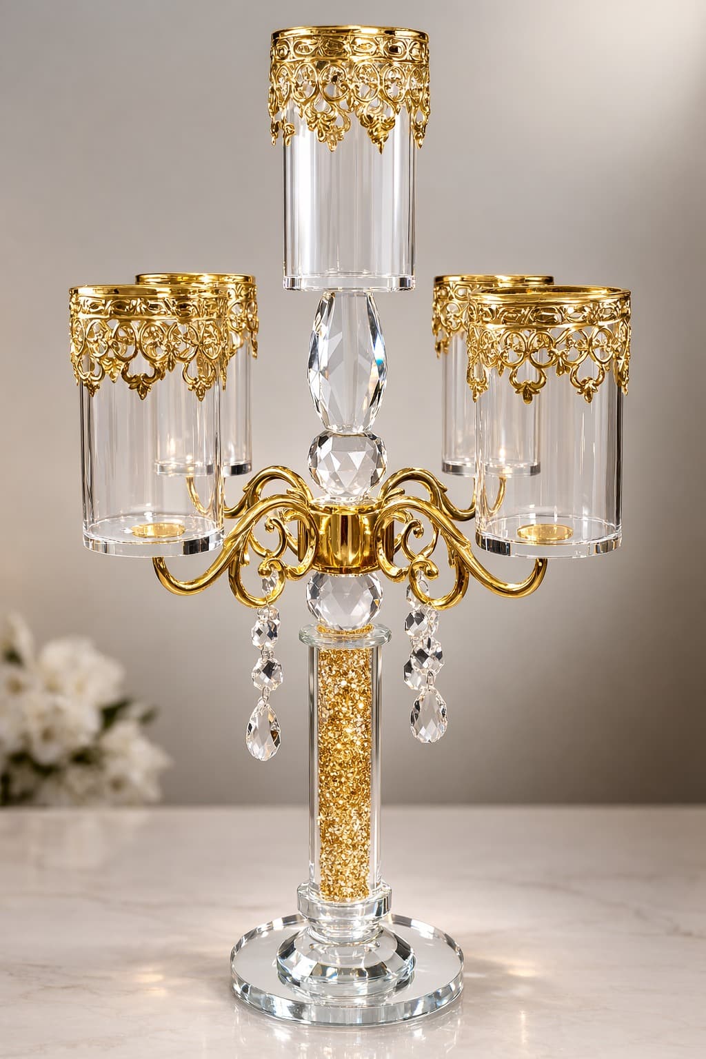Royal Crystal Gold/Silver Candelabra Centerpiece