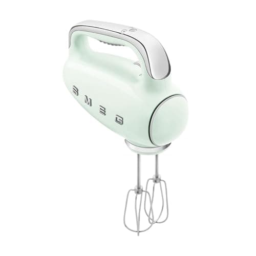 Smeg HMF01PGUK Hand Mixer with Turbo Function, 3 Attachments, LED Display, Retro 50's Style, 250W, Pastel Green