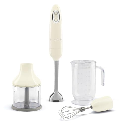 Smeg, HBF03CREU Hand Blender, Turbo Function and Flowblend Cutting System, with Non-Slip Handle, Integrated Cable Winder, Includes Accessories, 700 W Power, Cream