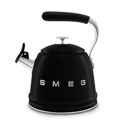Smeg, WKF01BL Whistling Kettle, Stainless Steel, 2.3 L Capacity, Removable Lid and Measuring Spout, Induction Compatible, Black