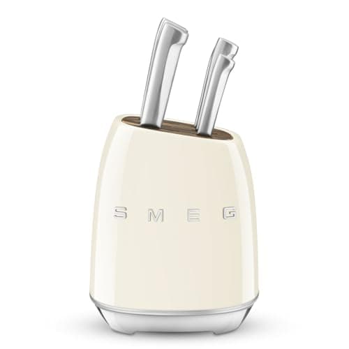 SMEG Knife Set KBSF02CR – Premium 6-Piece Stainless Steel Knife Block, Italian Design, Ergonomic Handles, Durable and Sharp Blades, Cream