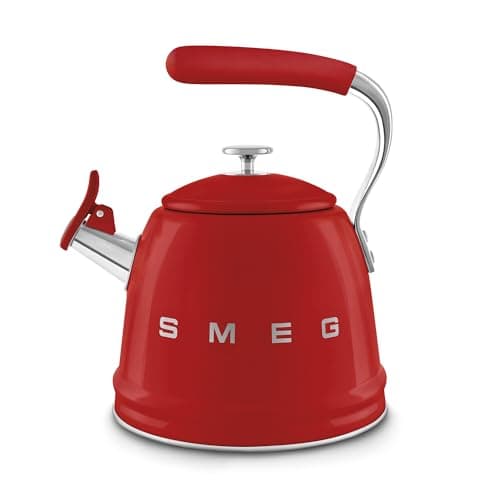 Smeg, WKF01RD Whistling Kettle, Stainless Steel, 2.3 L Capacity, Removable Lid and Measuring Spout, Induction Compatible, Red