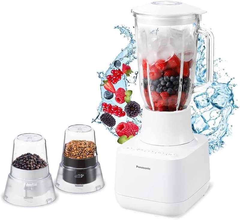 Panasonic Blender 700watts Ice Crushing Smoothie Maker 2litre Glass Jug 2 Dry Mills Durable Sawtooth Blades White Mx Mg5321wtz