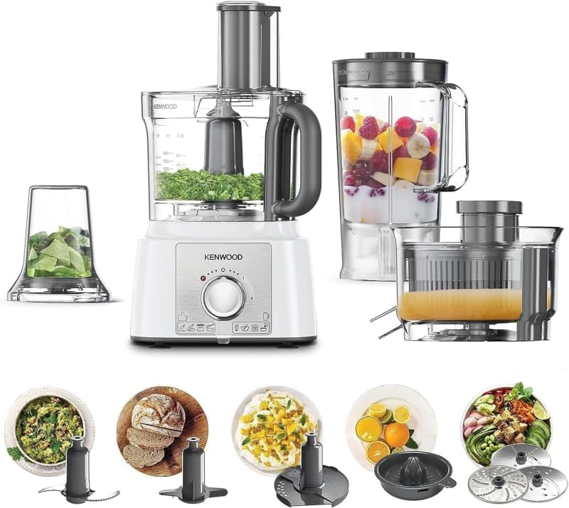 Kenwood Food Processor 1000watts Multi Functional With 3 Stainless Steel Disks Blender Grinder Mill Juicer Extractror Whisk Dough Maker Citrus Juicer Fdp65 750wh White