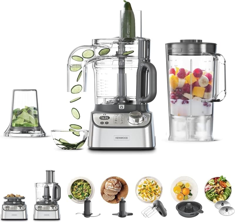 Kenwood Food Processor 1000w With Blender Grinder Mill Dual Metal Whisk Dough Maker Citrus Juicer Express Serve salad Kitchen Scale weighing Tray Fdm71 690ss Silver