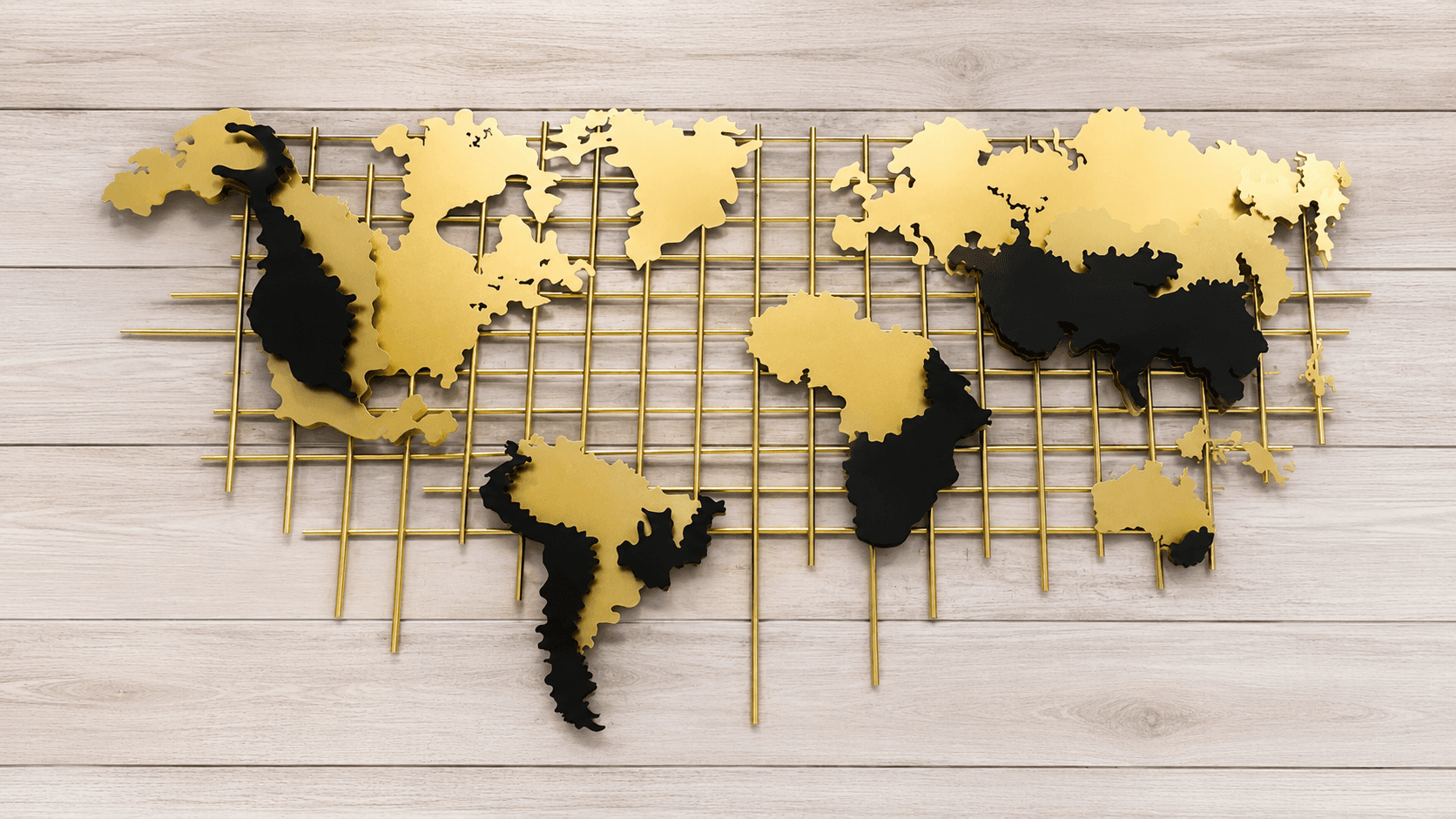Golden Horizon World Map Wall Art
