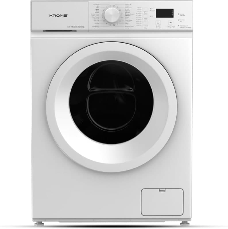 Krome 6kg 1000 Rpm Front Load Washing Machine Led Display With Universal Motor 5 Star Energy Efficient 16 Wash Programs Temperature Setting fully Automatic 5 Year Motor Warranty White Kr Wfl60s