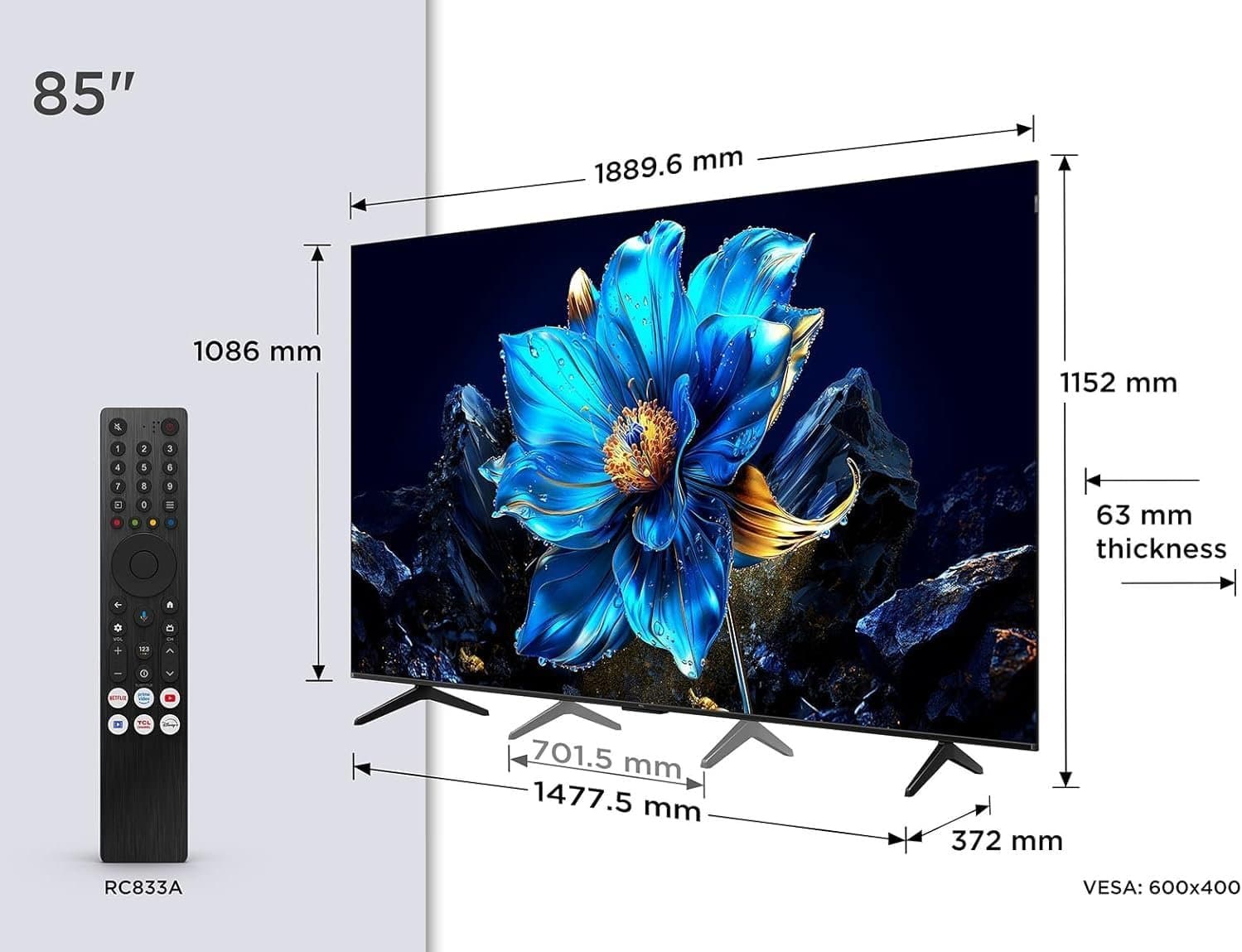 Tcl 85p7k Uk 85 Qled 4k Ultra Hd Hdr Google Tv google Assistant Freeview Play Dolby Atmos Dolby Vision Hdr10 120hz Game Accelerator Motion Clarity