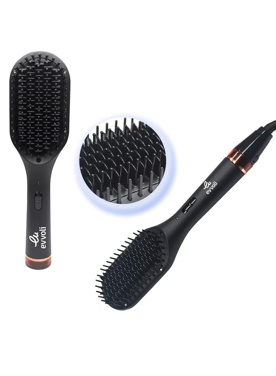 Evvoli Evvoli Straightening Brush Ptc Heater Tourmaline On Ceramic Coating 3 Heat Setting Black Evhc Hb66b