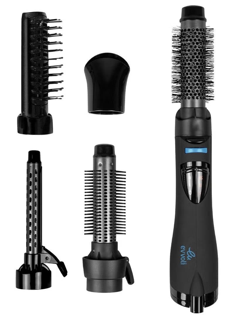 Evvoli Evvoli Multiple Hair Straightener Curler Brush 6 In 1 Cool Shot 3 Heat Settings Ions Jet 1200w Black Evhc As1200b