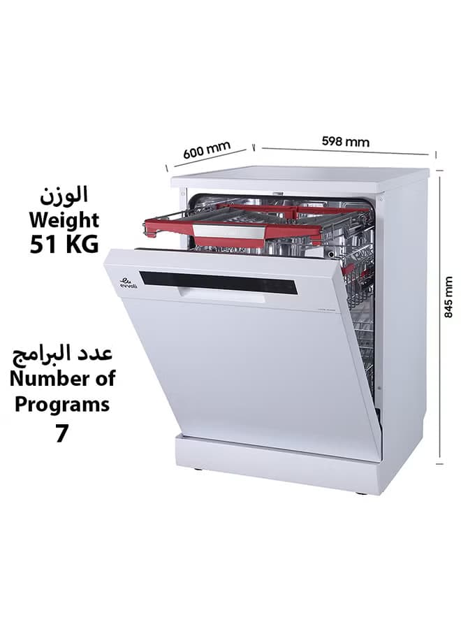 Evvoli Freestanding Dishwasher 15 Place Settings Residual Heating Dry Child Lock Touch Control 2100 W Evdw 153hw White