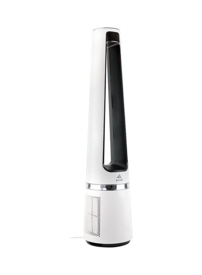 Evvoli Bladeless Pure Cool Fan Air Purifier With True Hepa Filter And Remote Controlled Large Size 12 Speed Removes Allergens Pollutants Dust Mold Vocs Night Light Low Noise Evpf 50w White