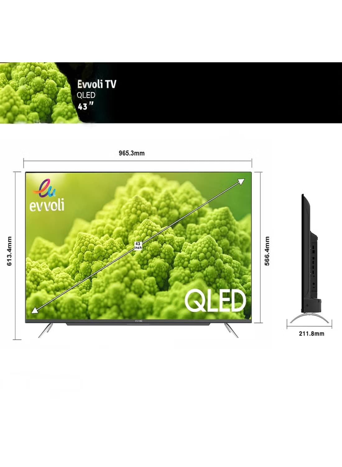 Evvoli 43 Inch 4k Qled Android Smart Tv Frameless 43ev250qa Black