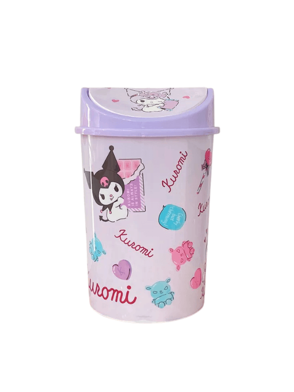 Cute Kawaii Desktop Trash Bin with Lid – Pastel Cartoon Wastebasket for Bedroom, Office & Desk