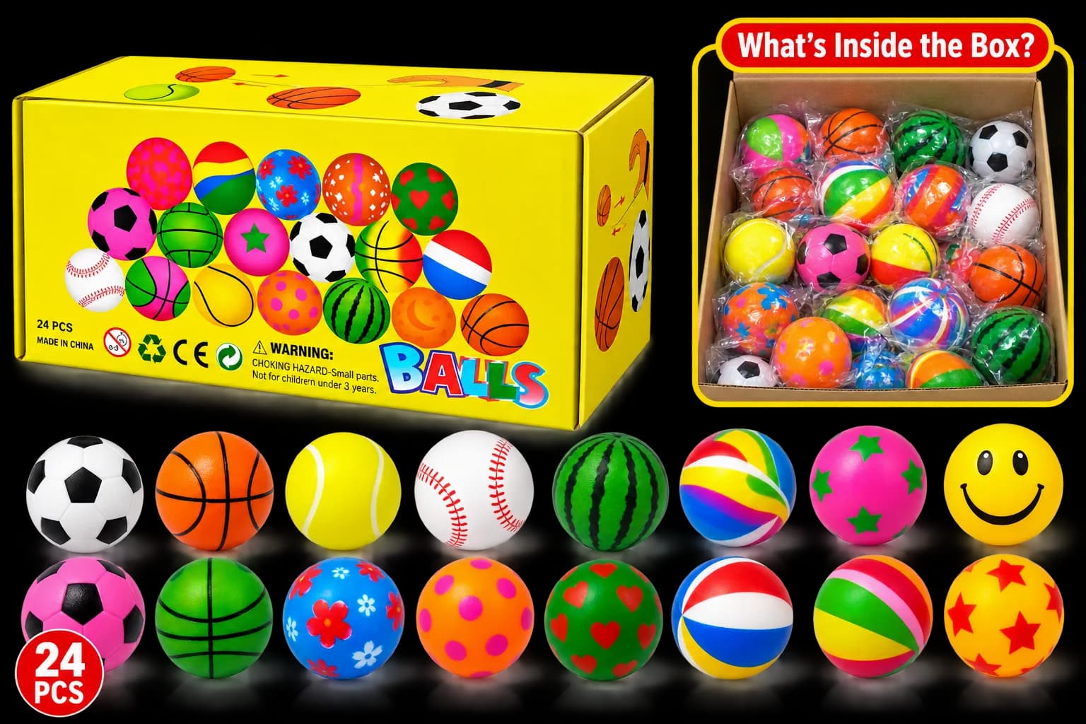 24 Pcs Colorful Mini Sports & Activity Balls Set for Kids