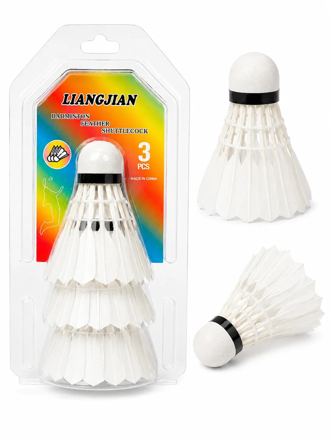 Liangjian Badminton Feather Shuttlecock 3 Pcs Set – White
