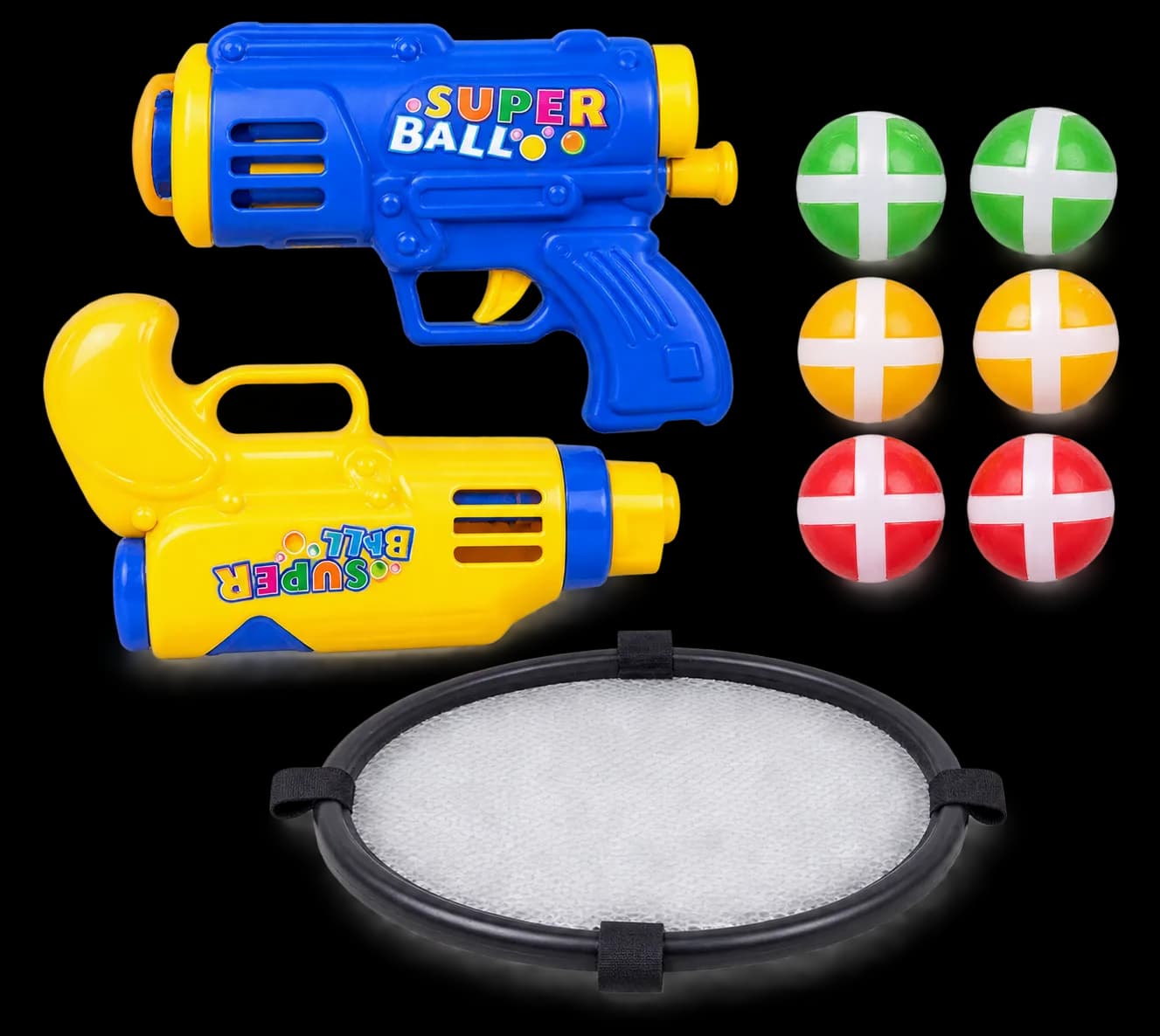 Super Ball Blaster Toy Set with 2 Toy Guns, 6 Colorful Balls & Target Net