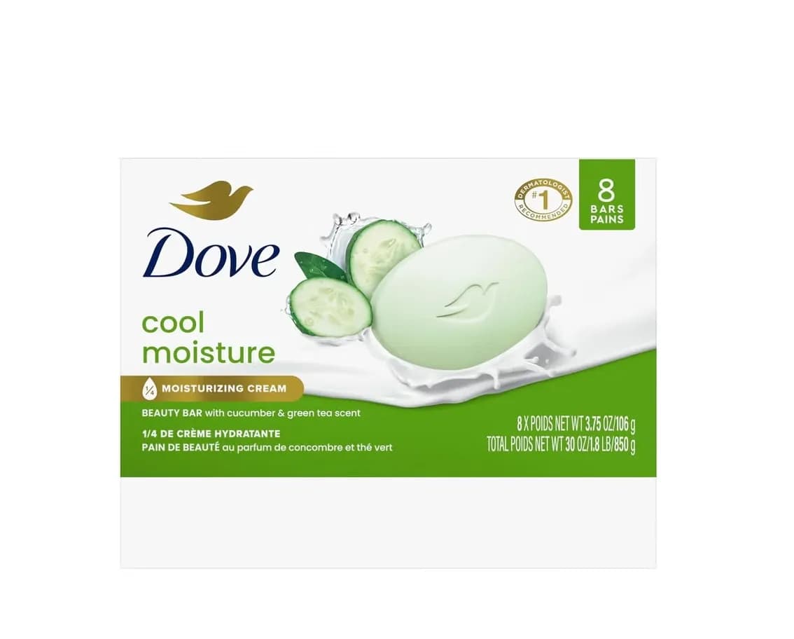 Dove Cool Moisture Cucumber & Green Tea Moisturizing Cream Bar Soap for Refreshed Skin 106g Each