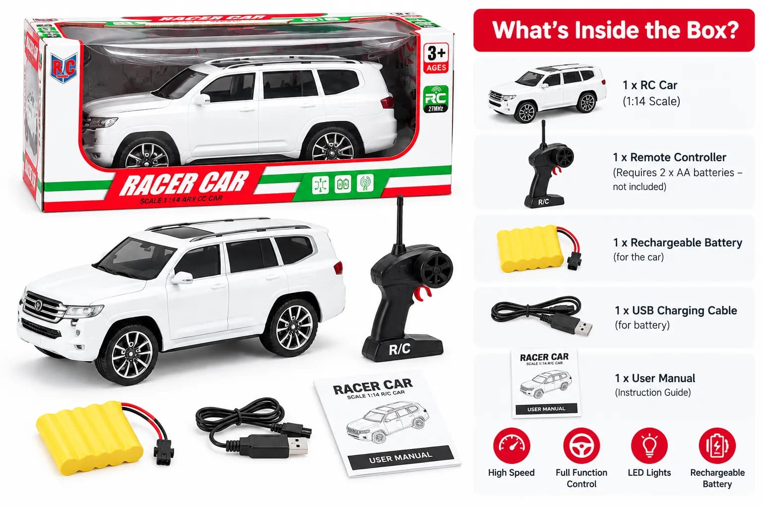1:14 Scale Rechargeable RC Racer Car