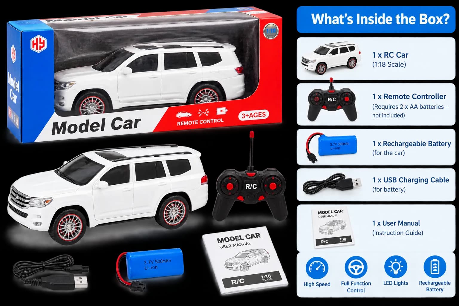 1:18 Scale Rechargeable Remote Control Model Car